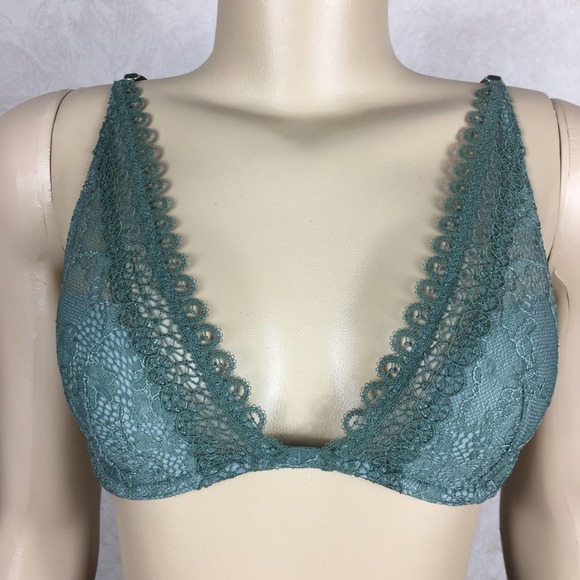 32C Victoria’s Secret Green Lace Plunge Bra - Picture 1 of 4